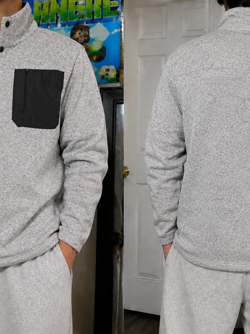Pulse Light Gray Pullover with Black Zip Chest Pocket